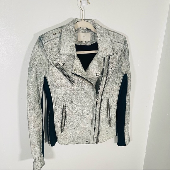 IRO Ilaria Ribbed Distressed Lamb Leather Biker Jacket Off-white Size 8 - Picture 9 of 15